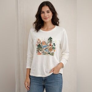 J.Crew Collection Long Sleeve Graphic Tee Central Park White Cotton Top Size XL